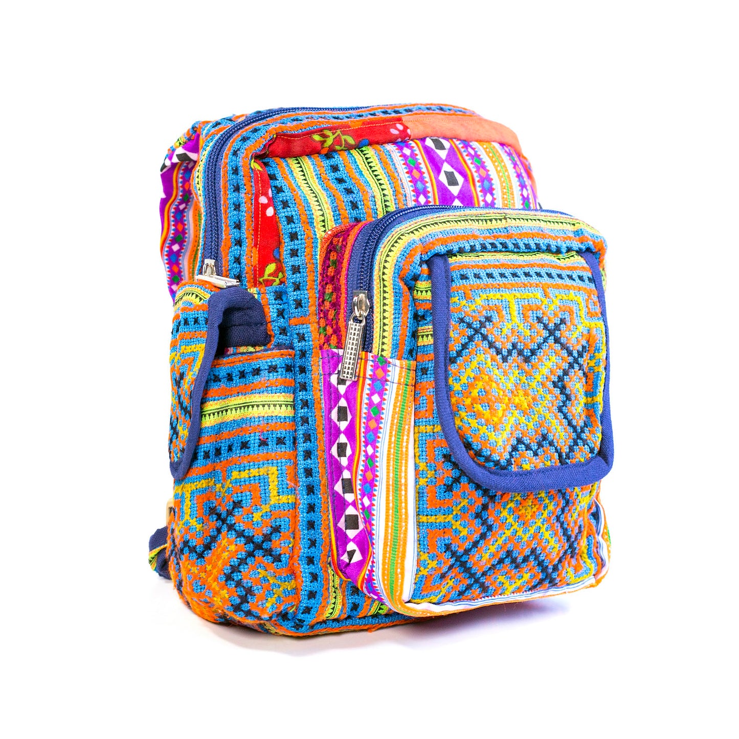 Boho-style linen, embroidery Sling bag, H'mong tribal pattern in PURPLE silk thread