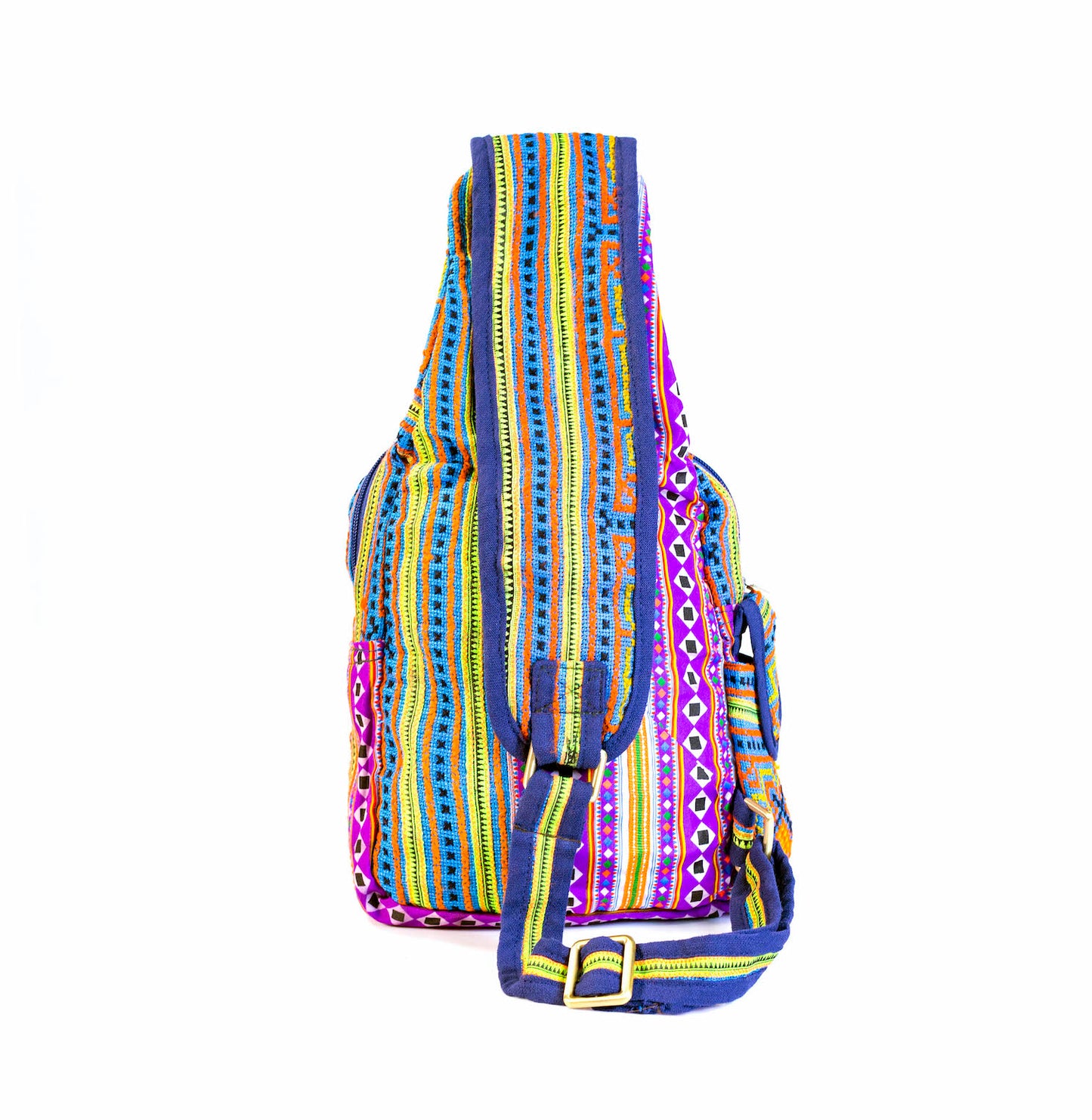 Boho-style linen, embroidery Sling bag, H'mong tribal pattern in PURPLE silk thread