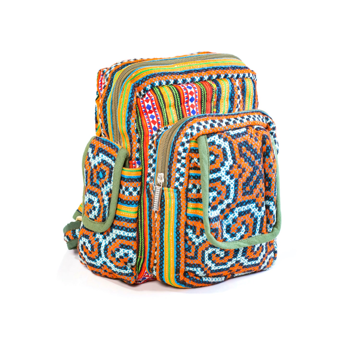 Boho-style linen, embroidery Sling bag, H'mong tribal pattern in bright BLUE silk thread