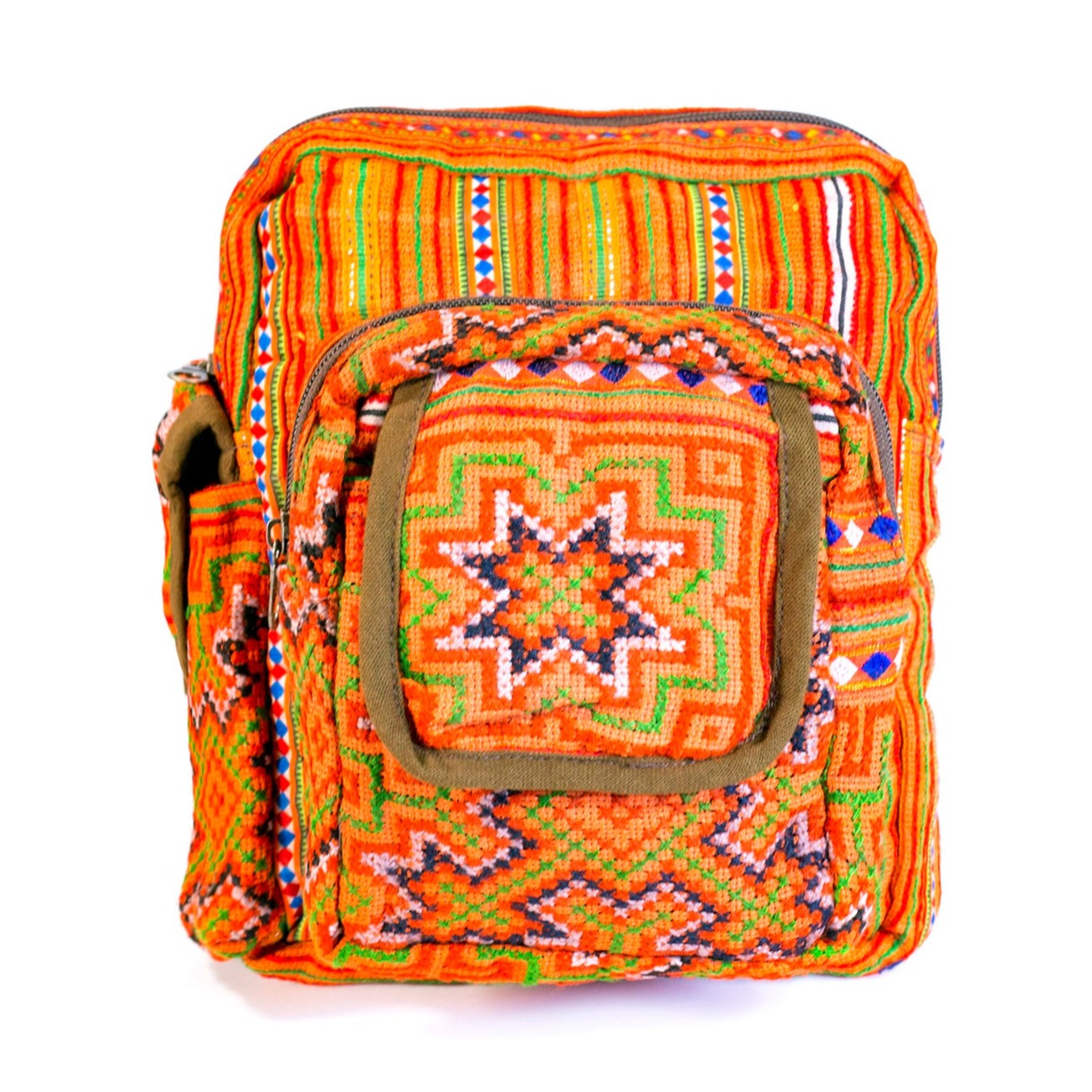 Orange Spiral H’mong – Artisan Hemp Sling Bag