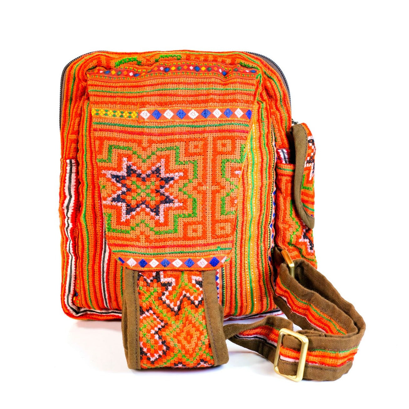 Orange Spiral H’mong – Artisan Hemp Sling Bag