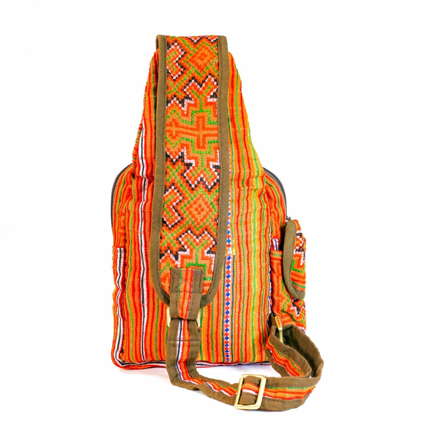 Orange Spiral H’mong – Artisan Hemp Sling Bag