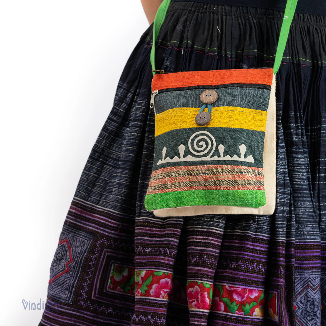 Purple pattern, black patches - Hemp crossbody bag