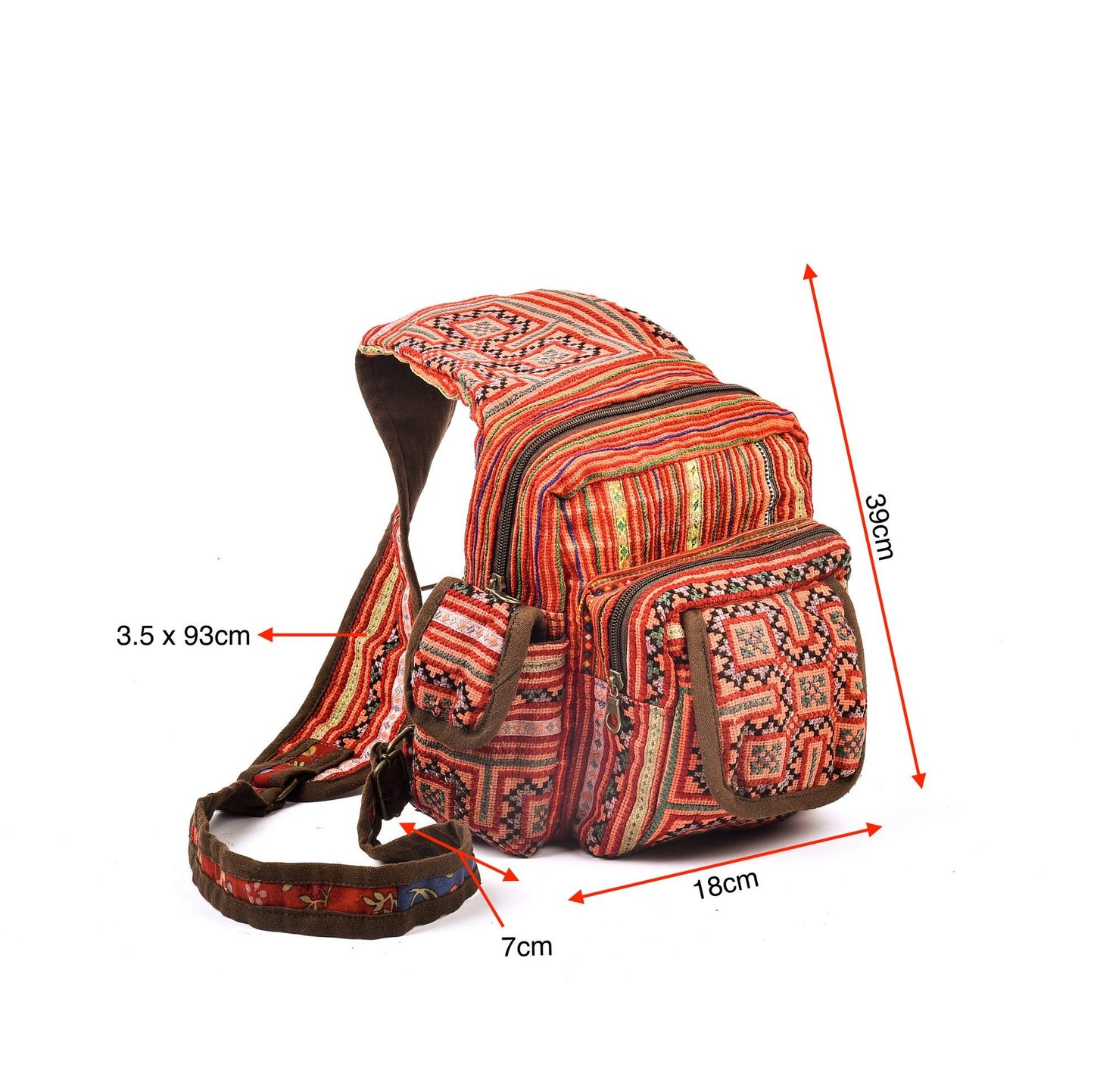 Orange Spiral H’mong – Artisan Hemp Sling Bag