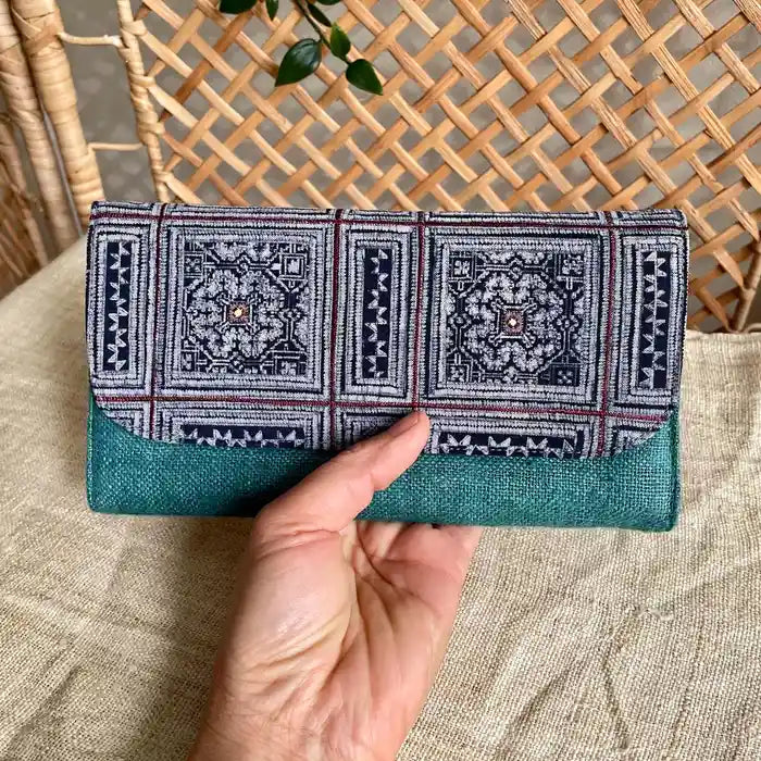 Square H’mong Motif – Skobeloff Hemp Long Purse