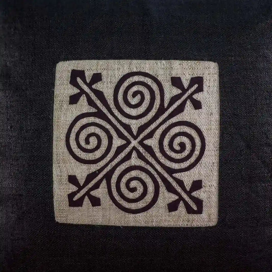 Vindigo cushion cover black embroidered spiral close detail