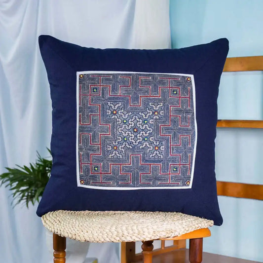 Vindigo cushion cover navy embroidered front view