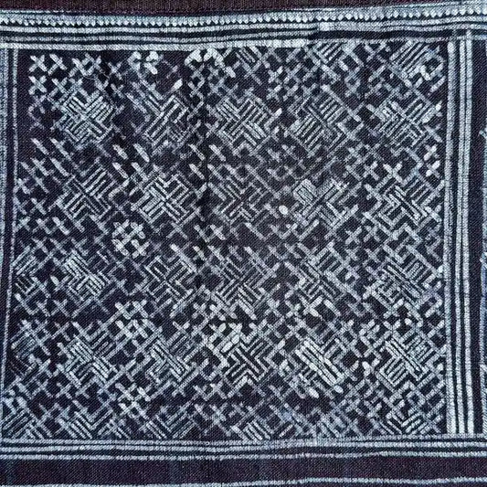 Dark brown striped authentic H'mong batik on cotton - recycled fabric