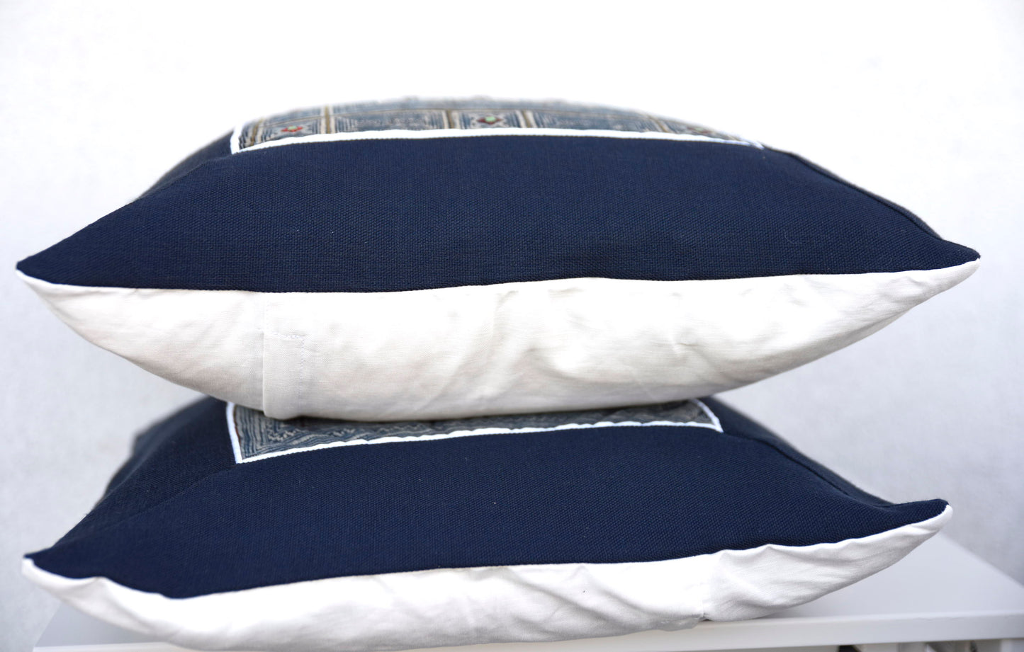 Navy Blue Cushion Cover, H'mong vintage cloth, batik painting pattern