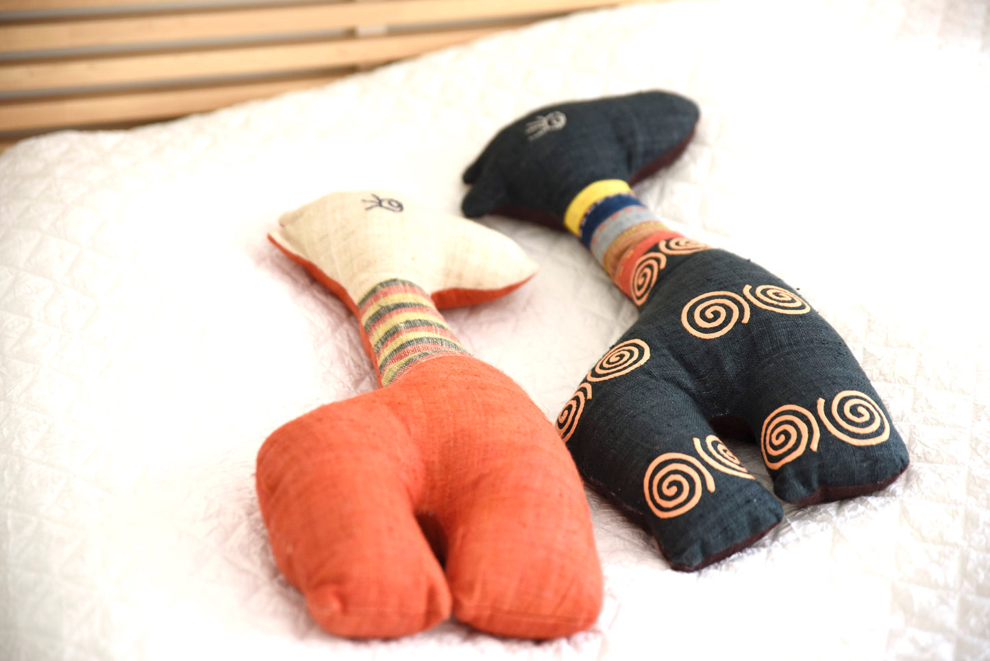 Unique Orange cuddly deer stuffed animal, hand-made from H'mong tribal fabrics