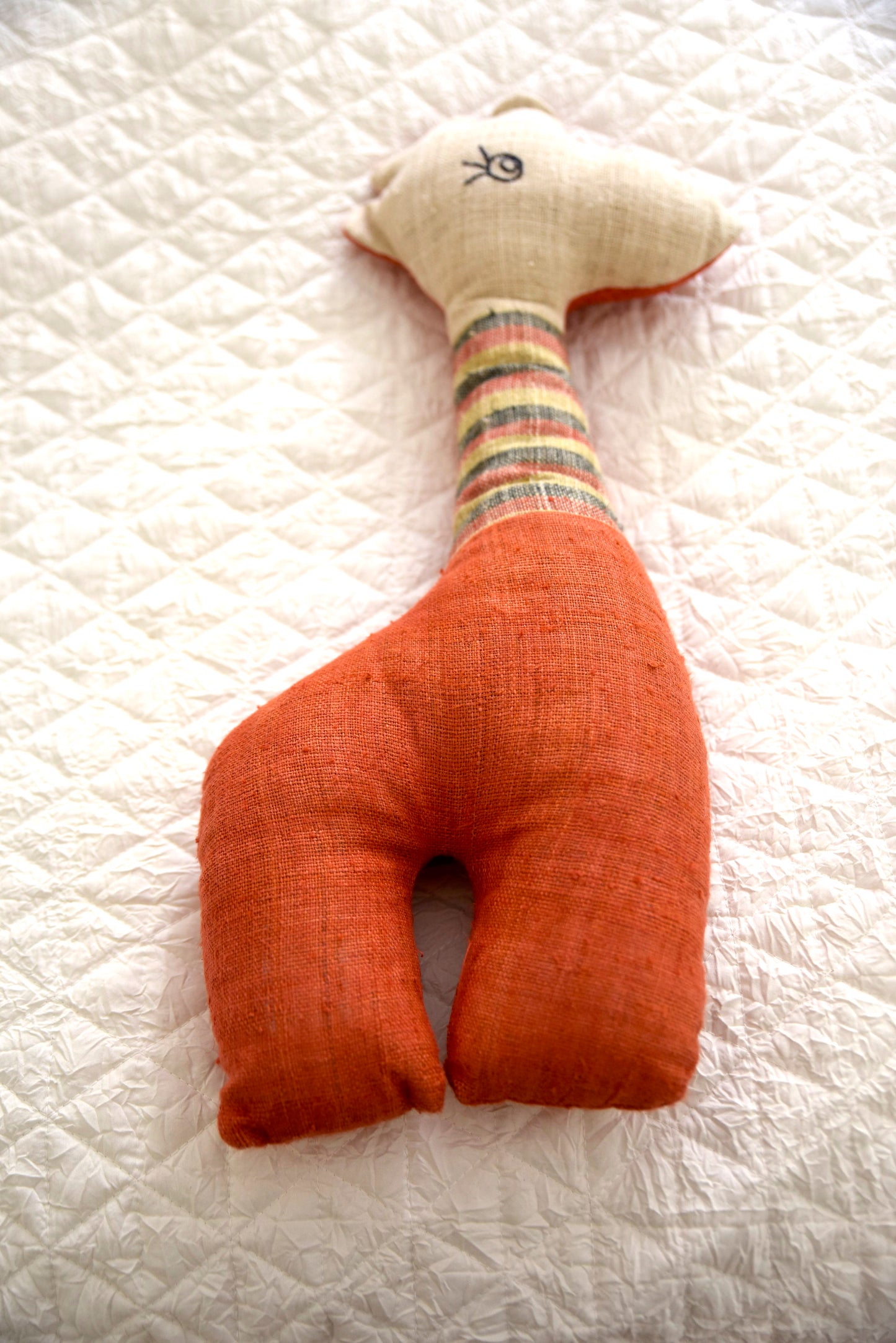 Unique Orange cuddly deer stuffed animal, hand-made from H'mong tribal fabrics