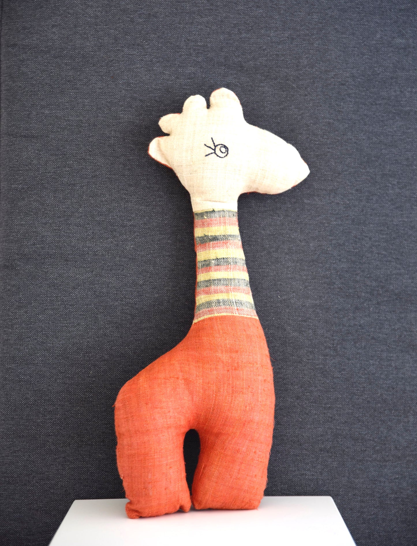 Unique Orange cuddly deer stuffed animal, hand-made from H'mong tribal fabrics