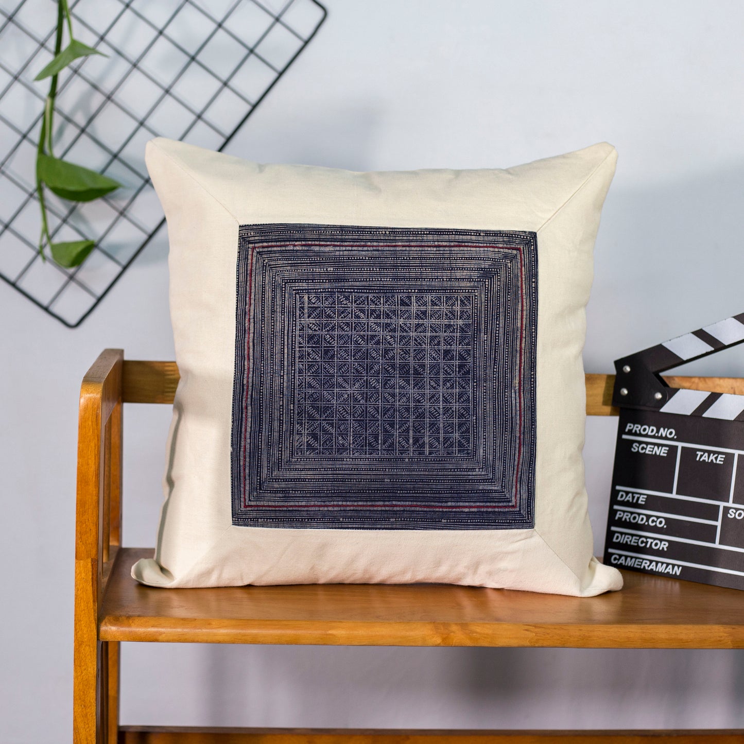 Batik Geo H’mong – White Hemp Cushion Cover