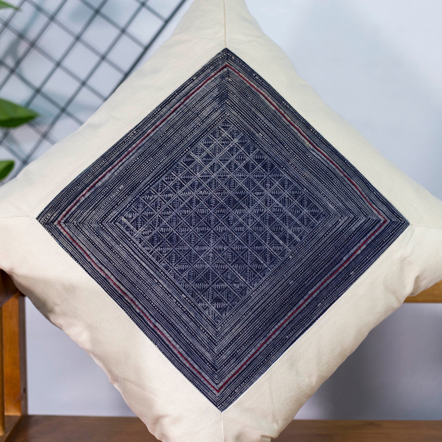 Batik Geo H’mong – White Hemp Cushion Cover