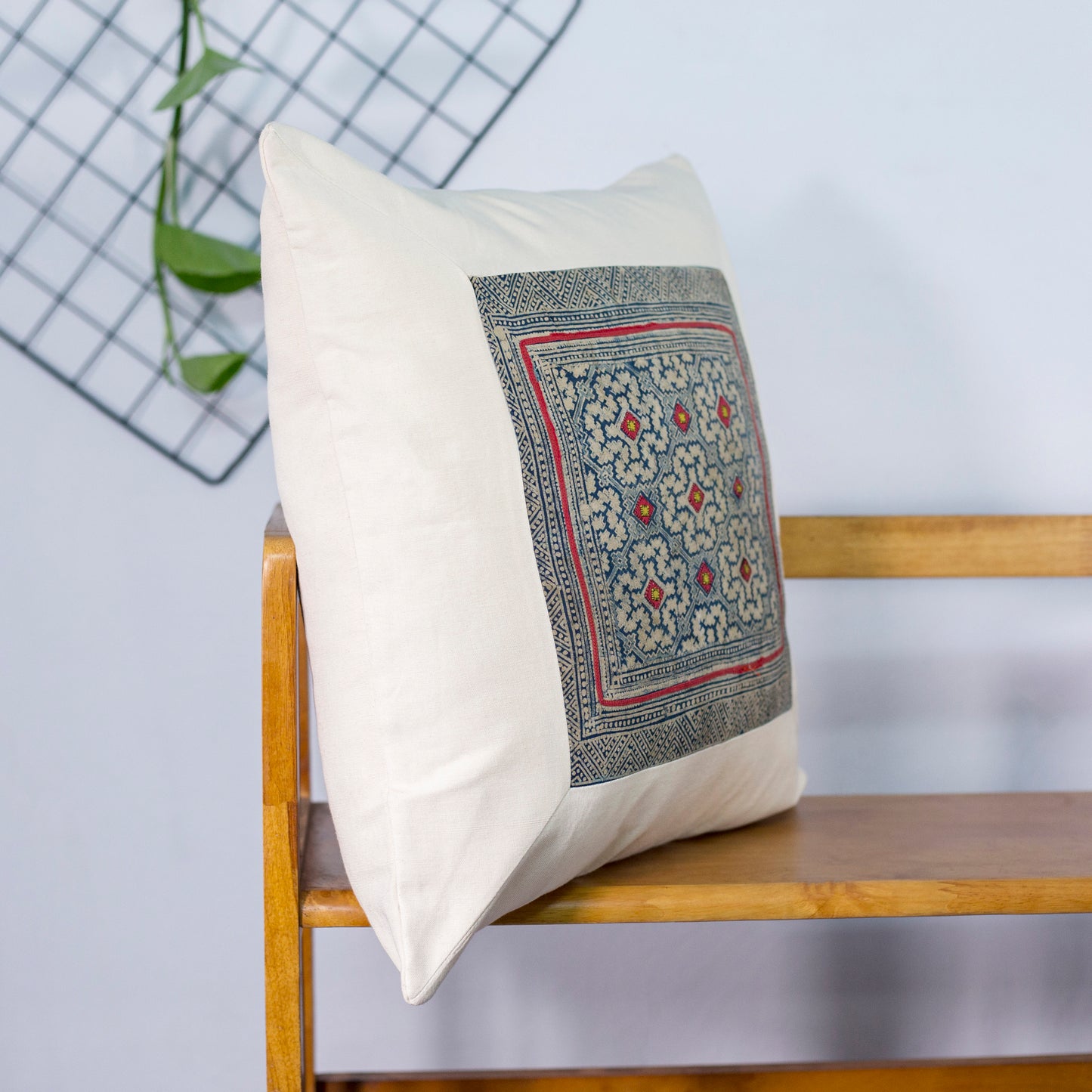Unique Floral H’mong – White Hemp Cushion Cover