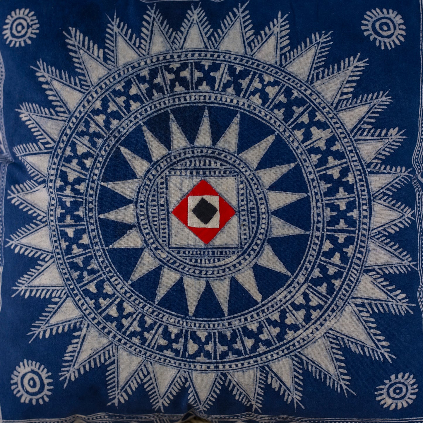 Sunburst Indigo H’mong – Boho Hemp Cushion Cover