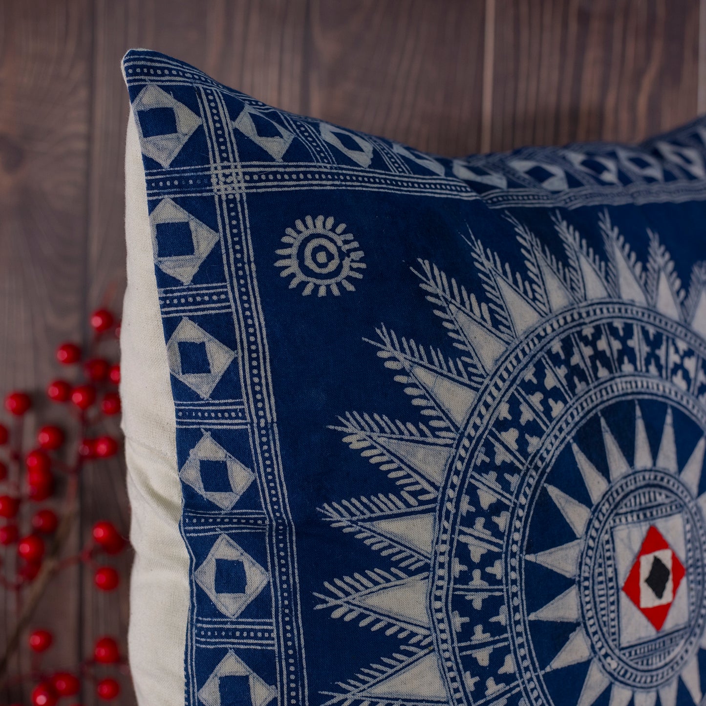 Sunburst Indigo H’mong – Boho Hemp Cushion Cover