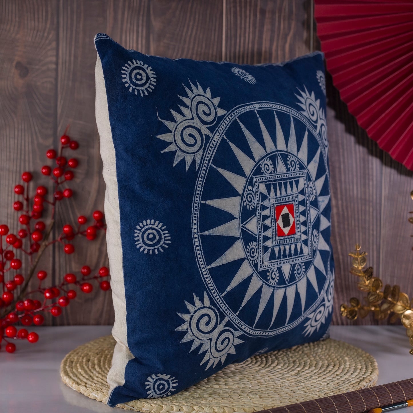 Sun Wheel H’mong – Artisan Hemp Cushion Cover