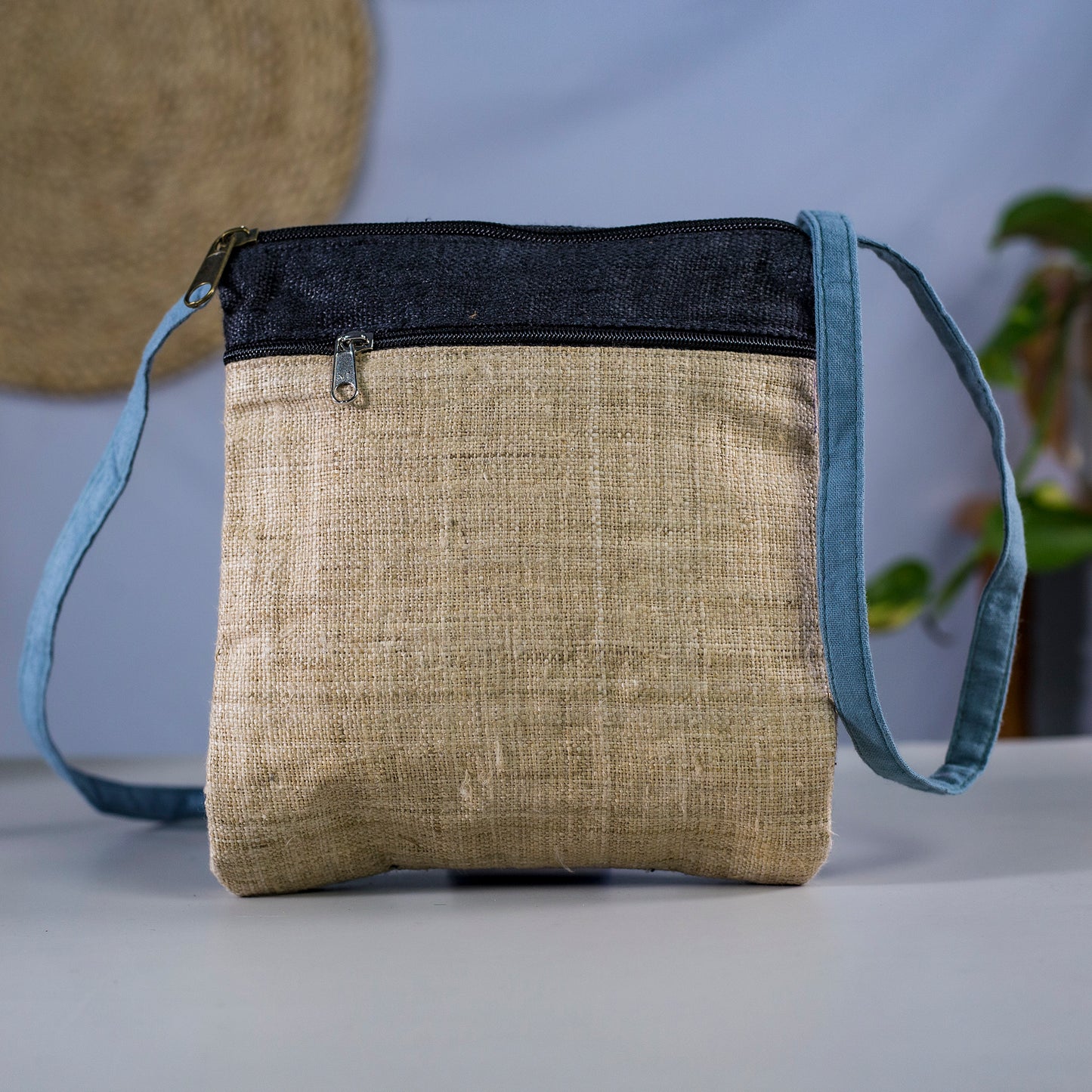 Beige Patch with Black Spiral – Hemp Crossbody Bag