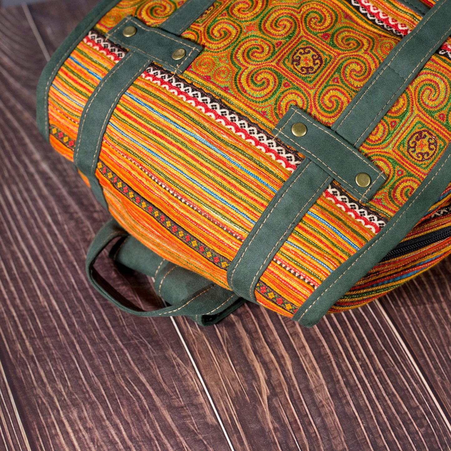 Orange Green Embroidery – H’mong Hemp Backpack