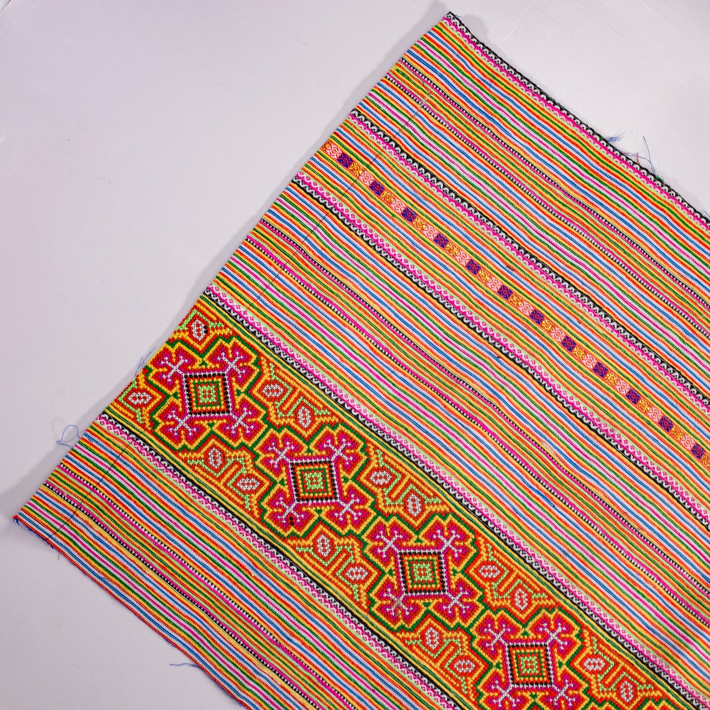Hand embroidery fabrics, cross-stitched, H'Mong pattern in pink