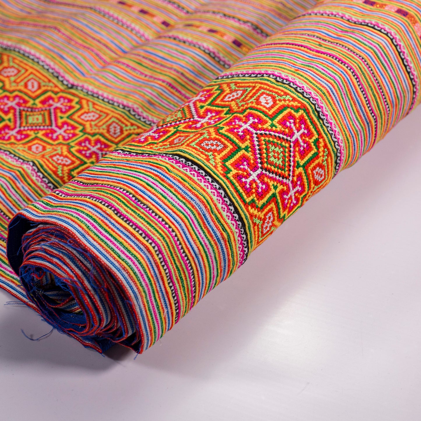 Hand embroidery fabrics, cross-stitched, H'Mong pattern in pink