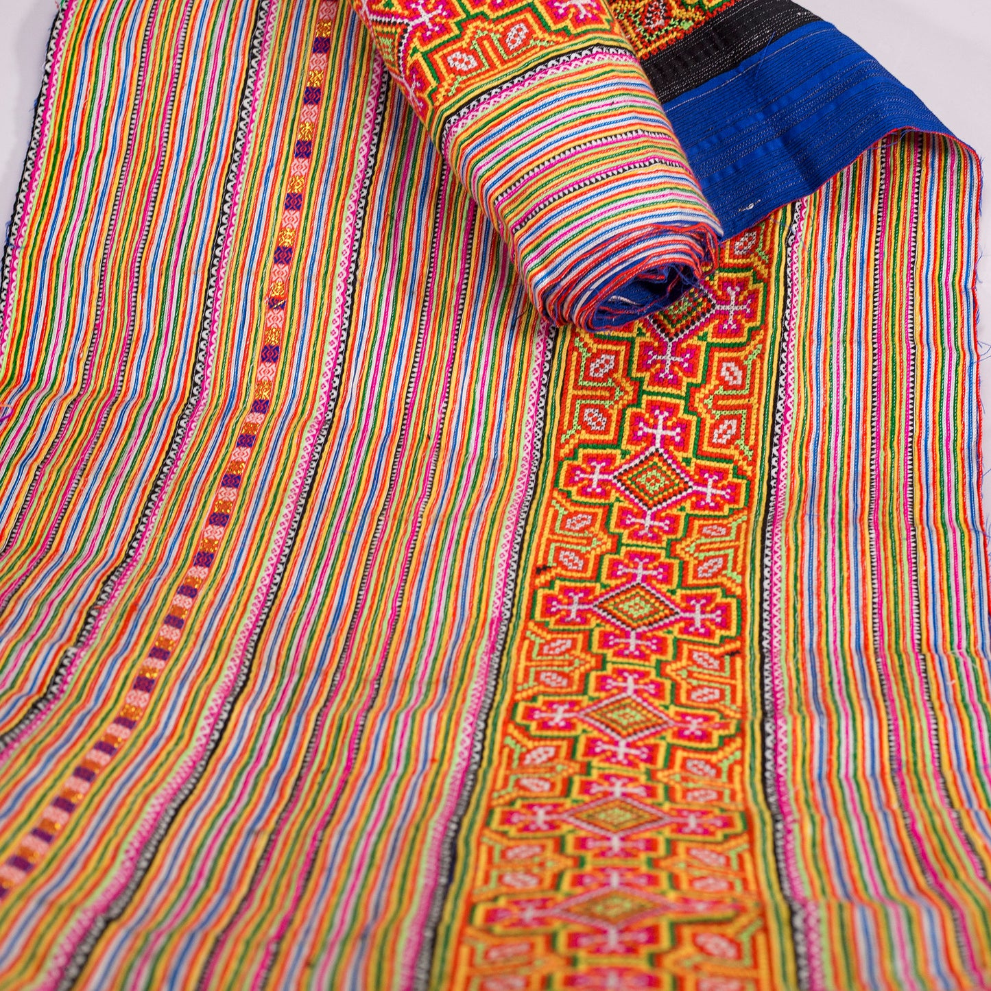 Hand embroidery fabrics, cross-stitched, H'Mong pattern in pink