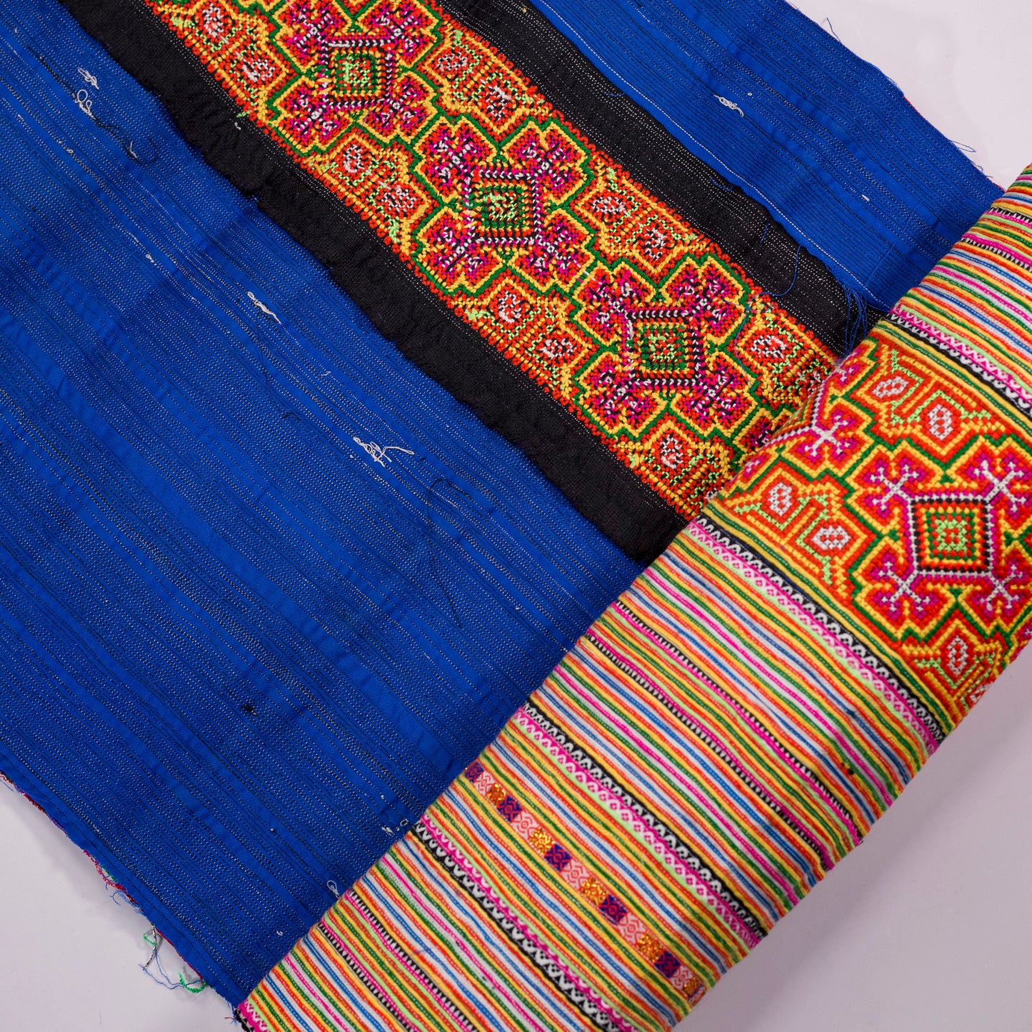 Hand embroidery fabrics, cross-stitched, H'Mong pattern in pink