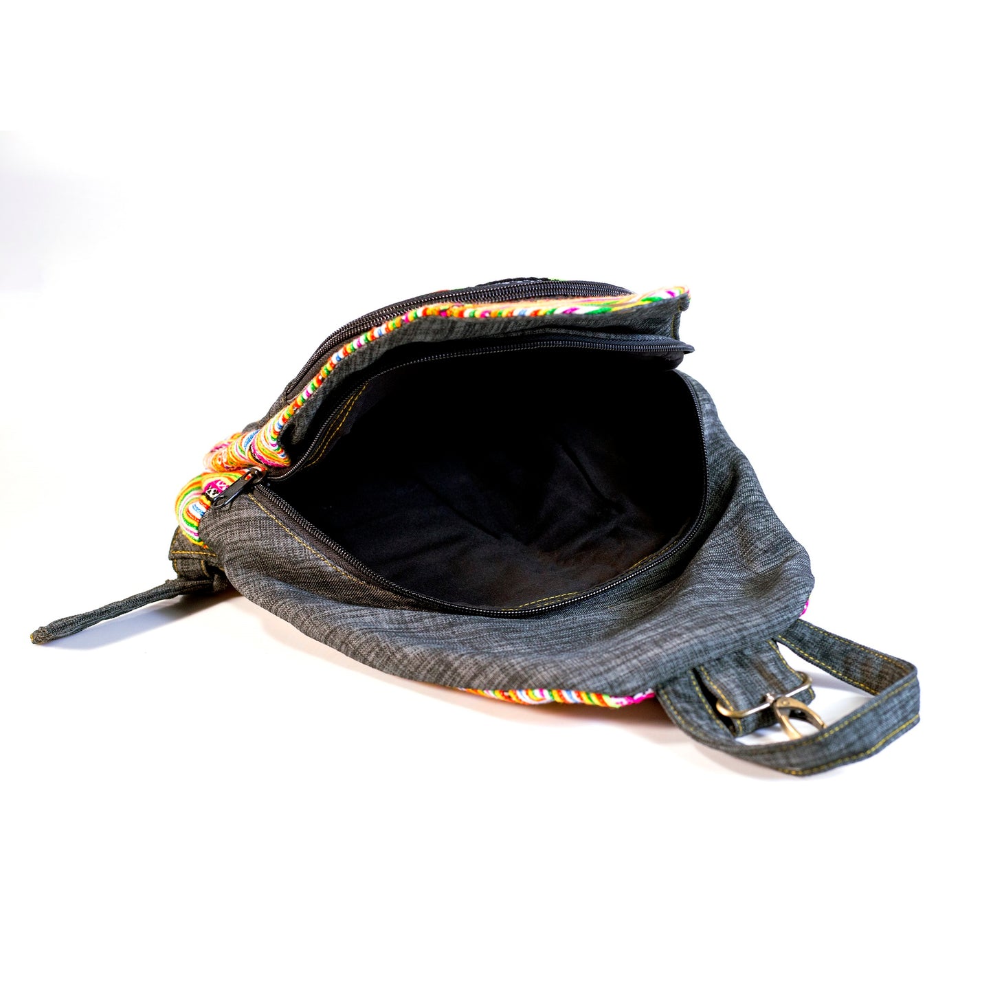 Grey Trim Red H’mong – Boho Hemp Stitch Backpack