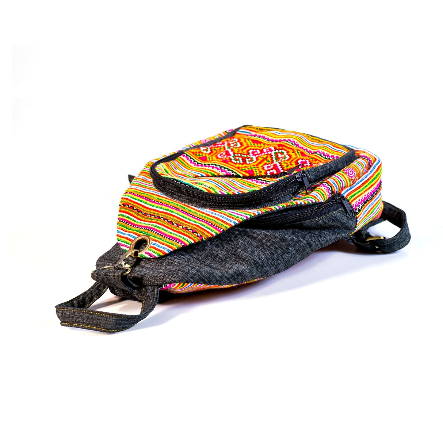 Grey Trim Red H’mong – Boho Hemp Stitch Backpack