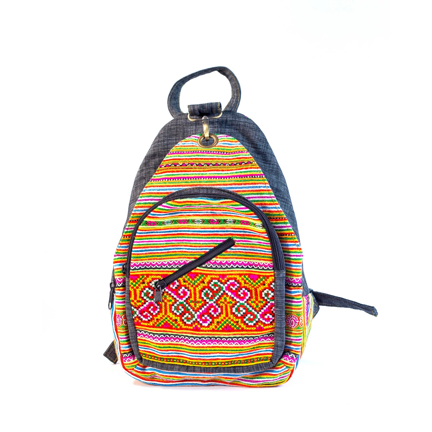 Grey Trim Red H’mong – Boho Hemp Stitch Backpack