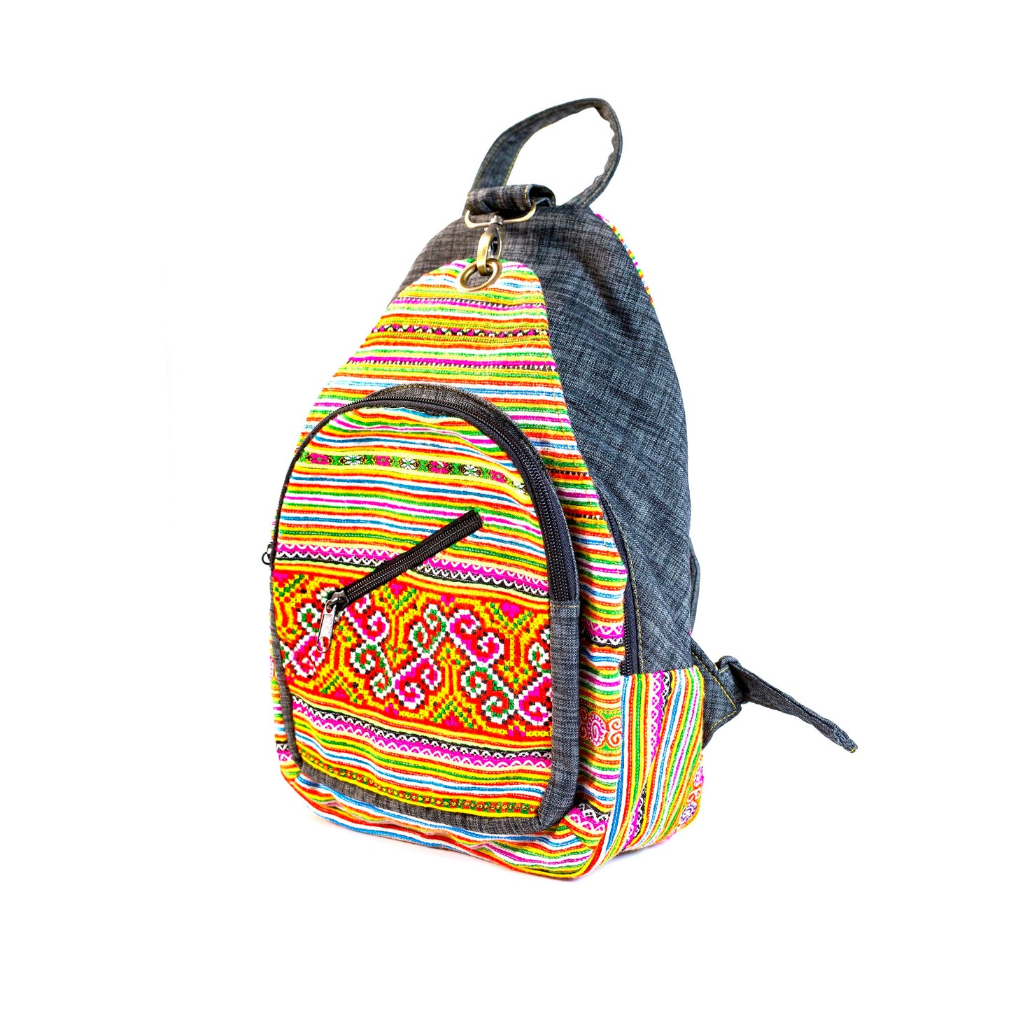 Grey Trim Red H’mong – Boho Hemp Stitch Backpack