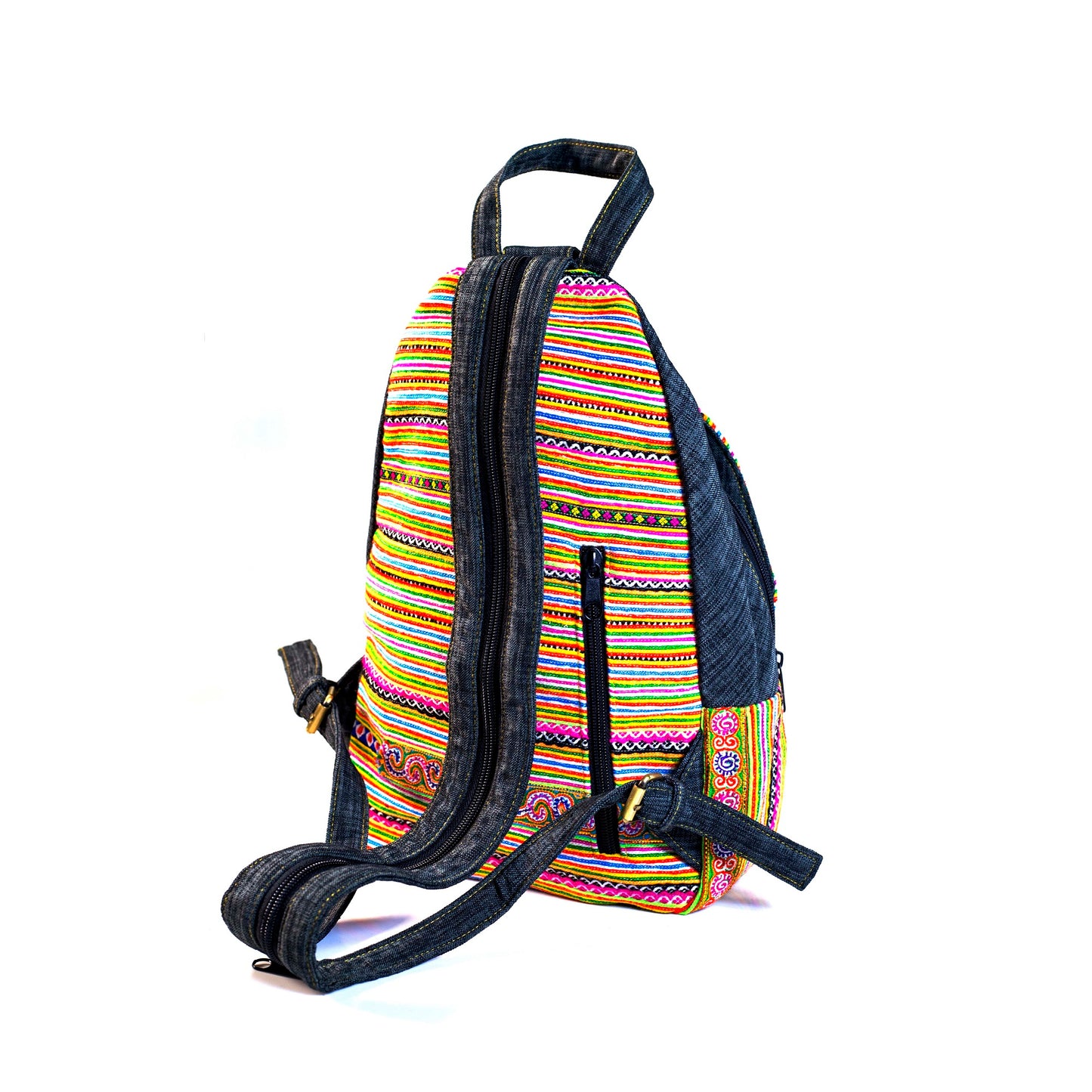 Grey Trim Red H’mong – Boho Hemp Stitch Backpack
