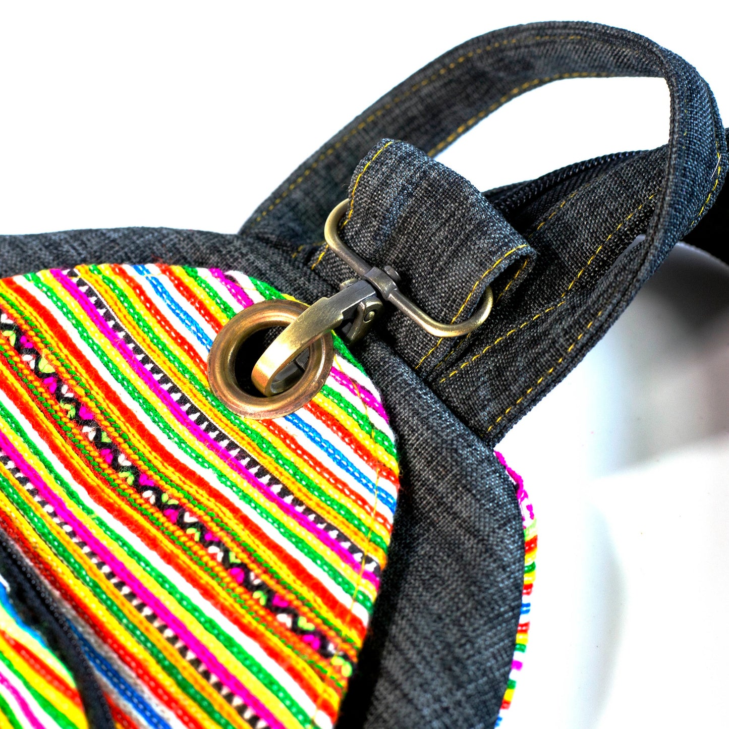 Grey Trim Red H’mong – Boho Hemp Stitch Backpack