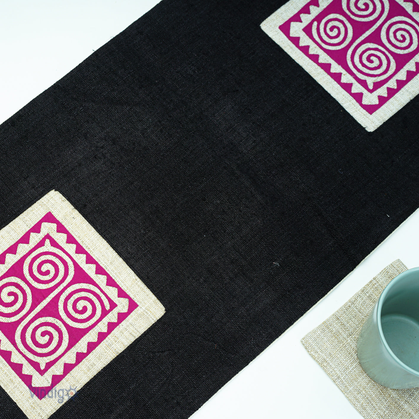 Black Hand-embroidery – H’mong Hemp Table Runner