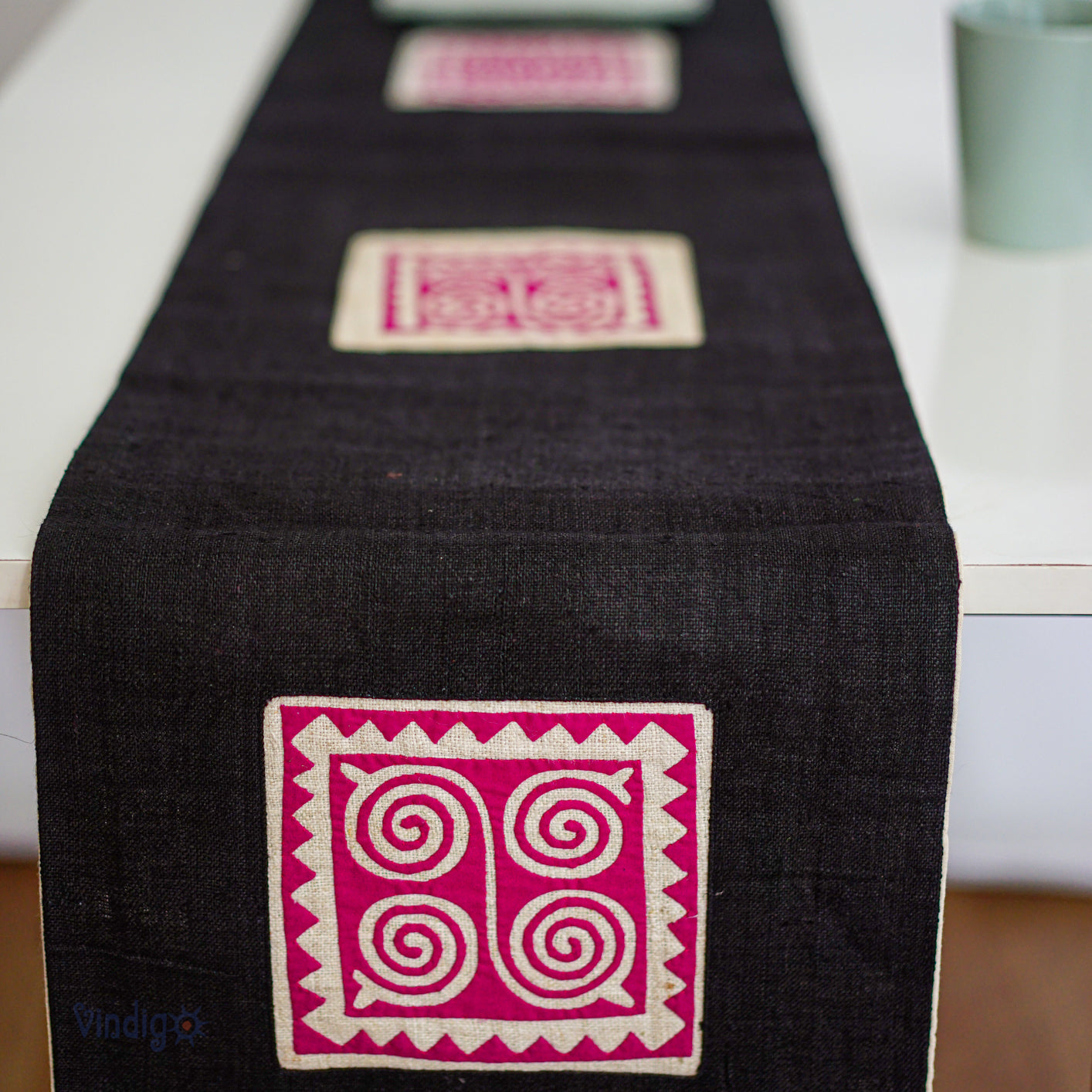Black Hand-embroidery – H’mong Hemp Table Runner
