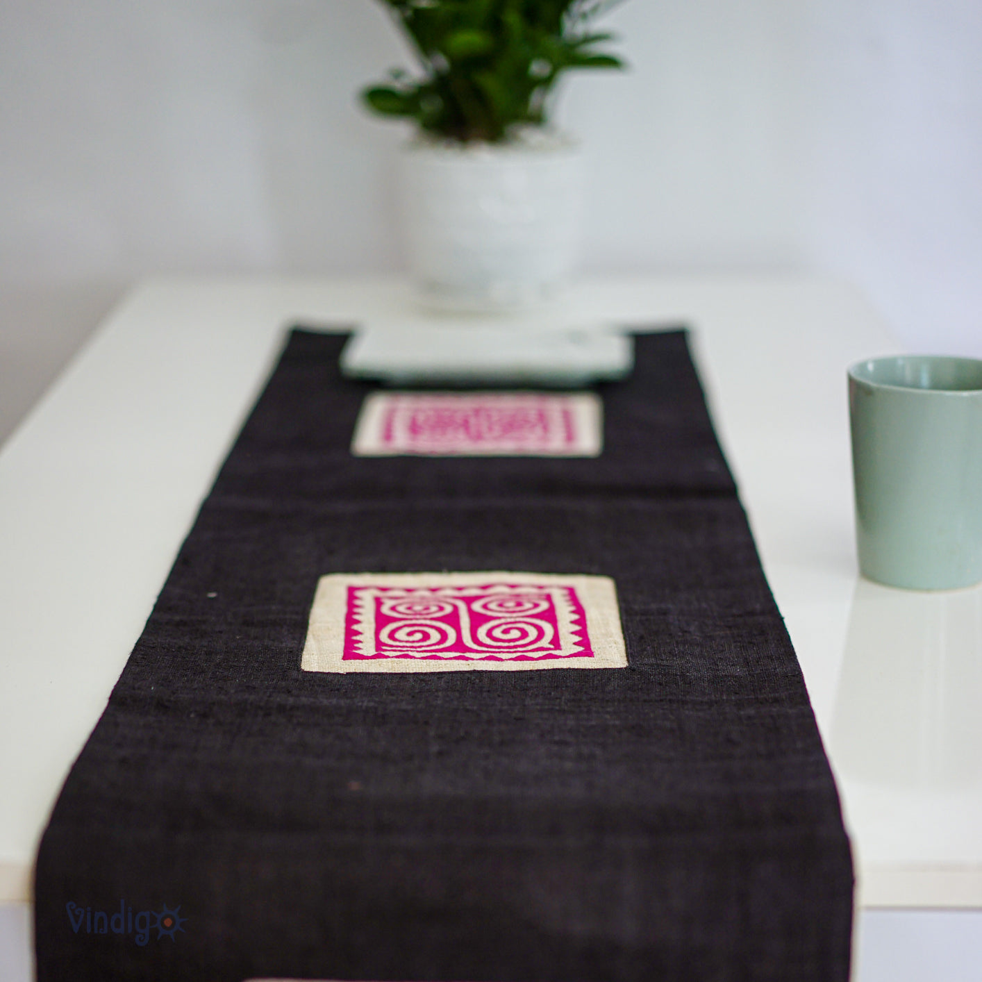Black Hand-embroidery – H’mong Hemp Table Runner