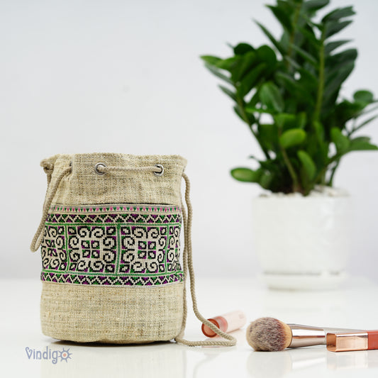 Mini Hemp Toiletry Bag – Raw Hemp & Tribal Embroidery