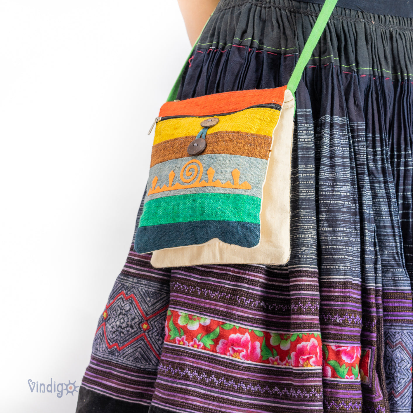 Beige Patch with Black Spiral – Hemp Crossbody Bag