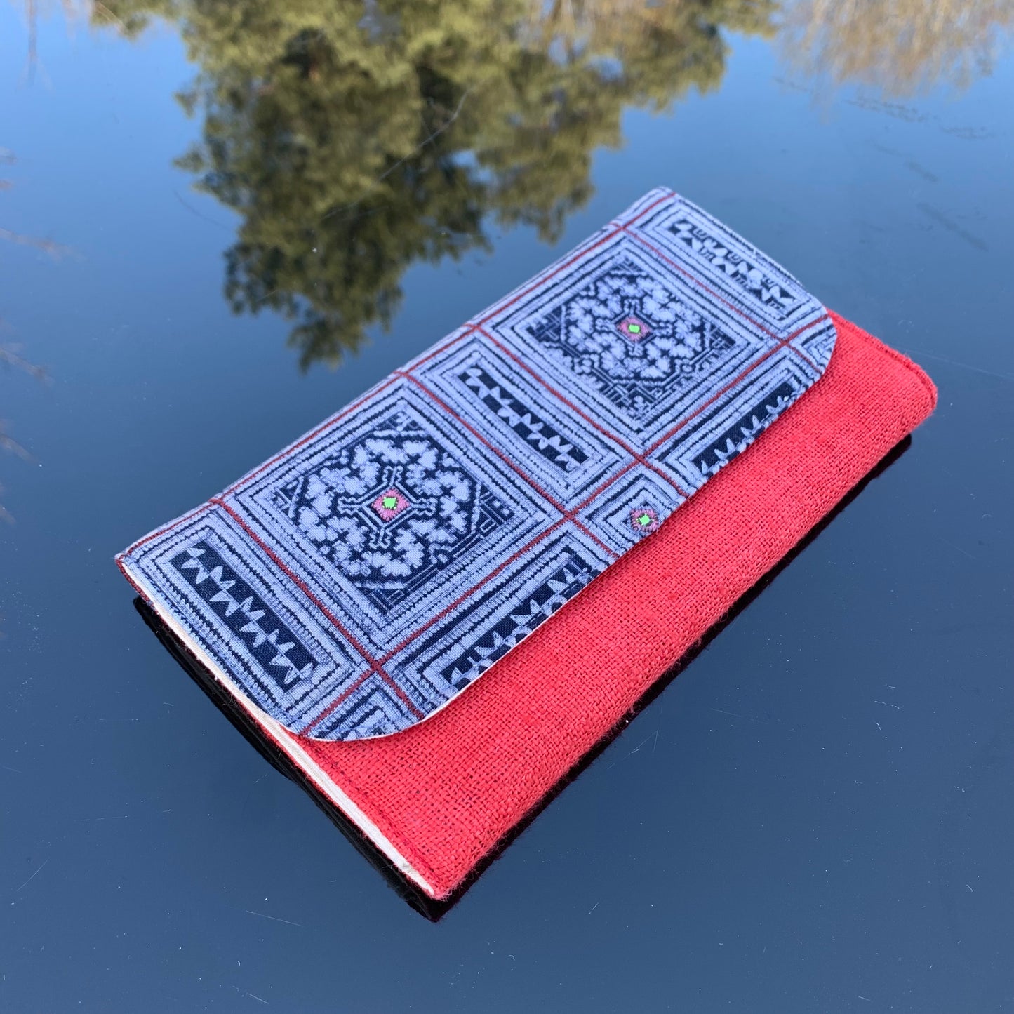 Square Indigo H’mong – Red Hemp Long Purse