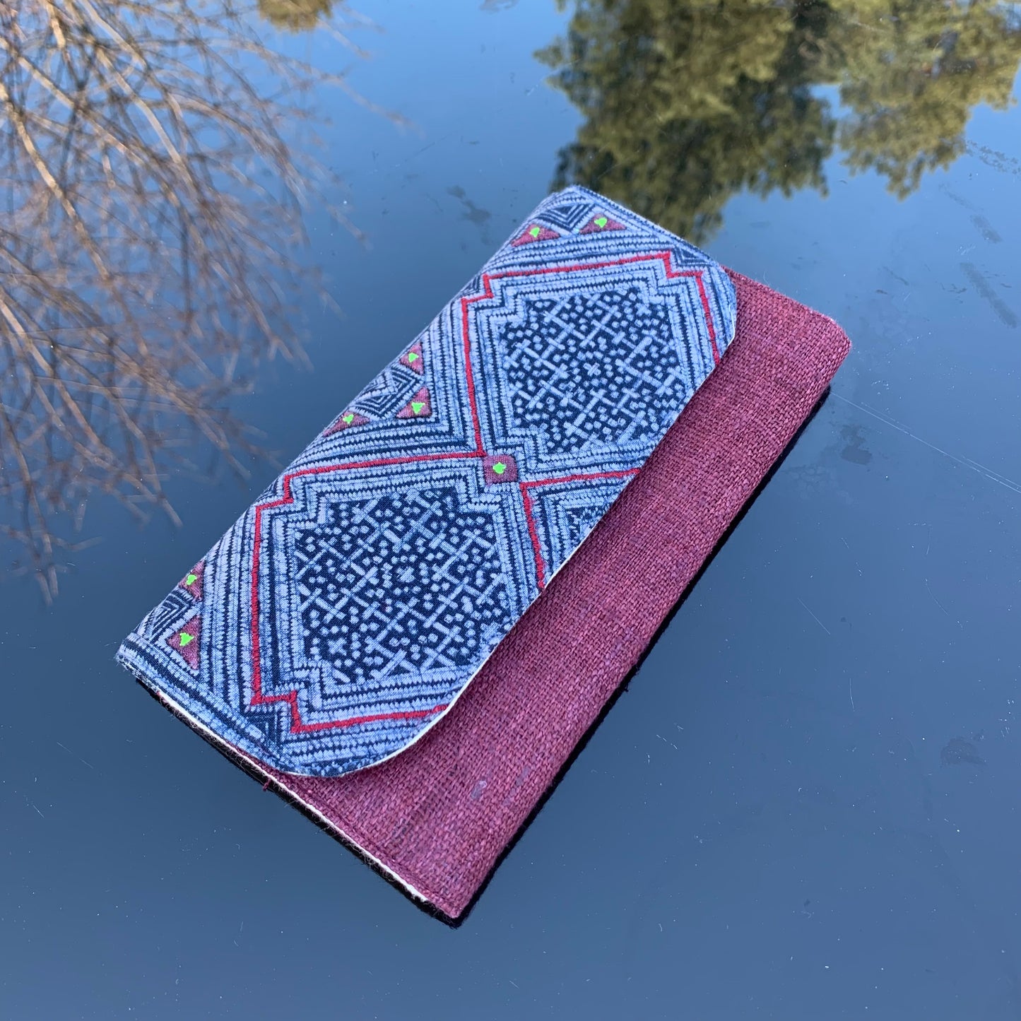 Indigo Geometric H’mong – Vintage Hemp Long Purse