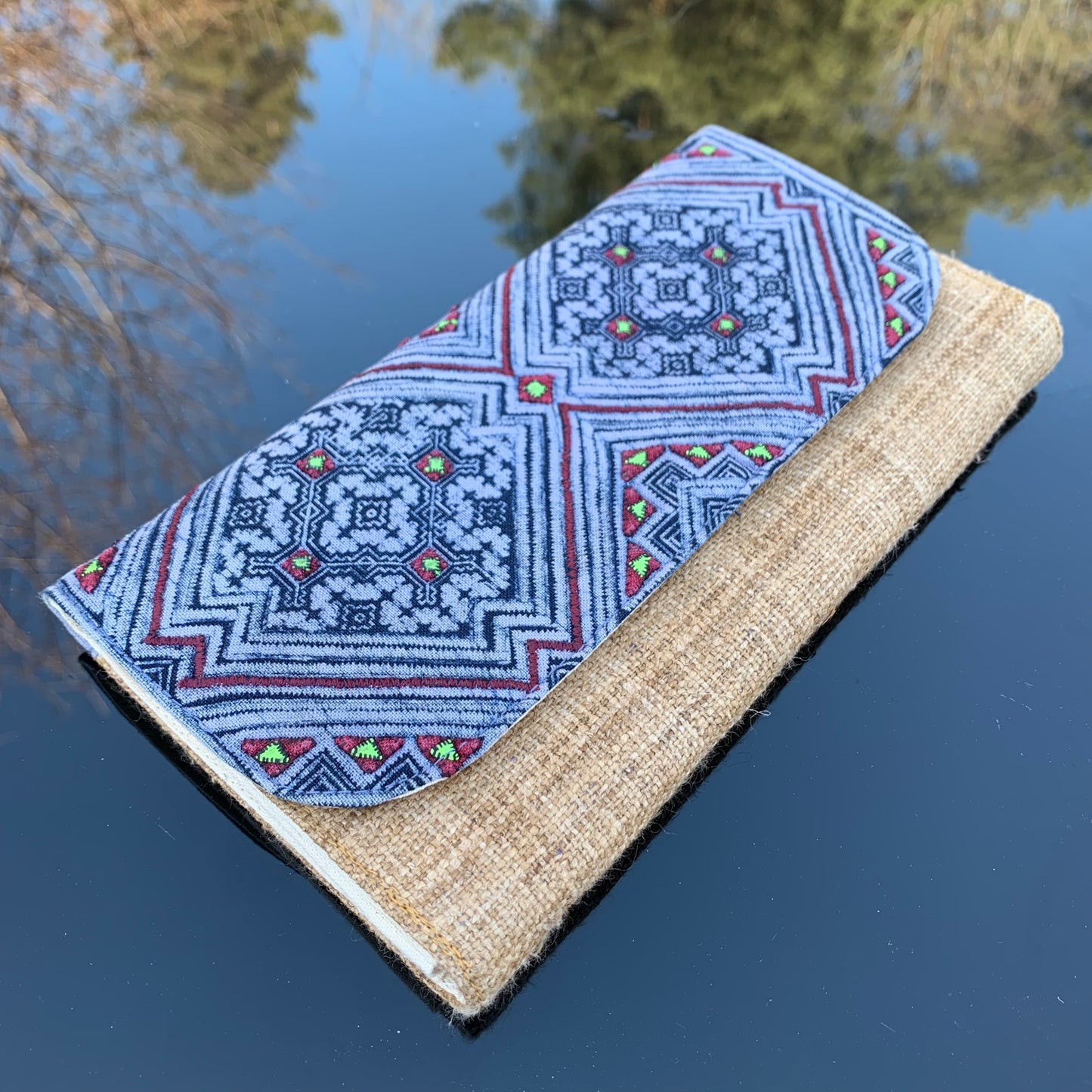 Indigo Framed Motif Hmong – Tribal Hemp Long Purse