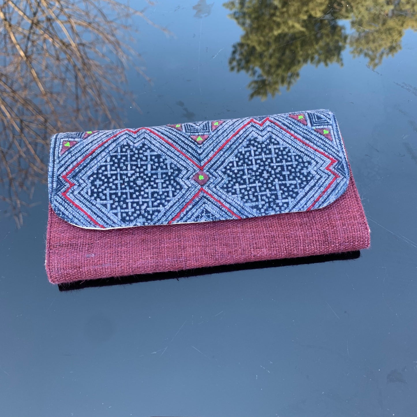 Indigo Geometric H’mong – Vintage Hemp Long Purse