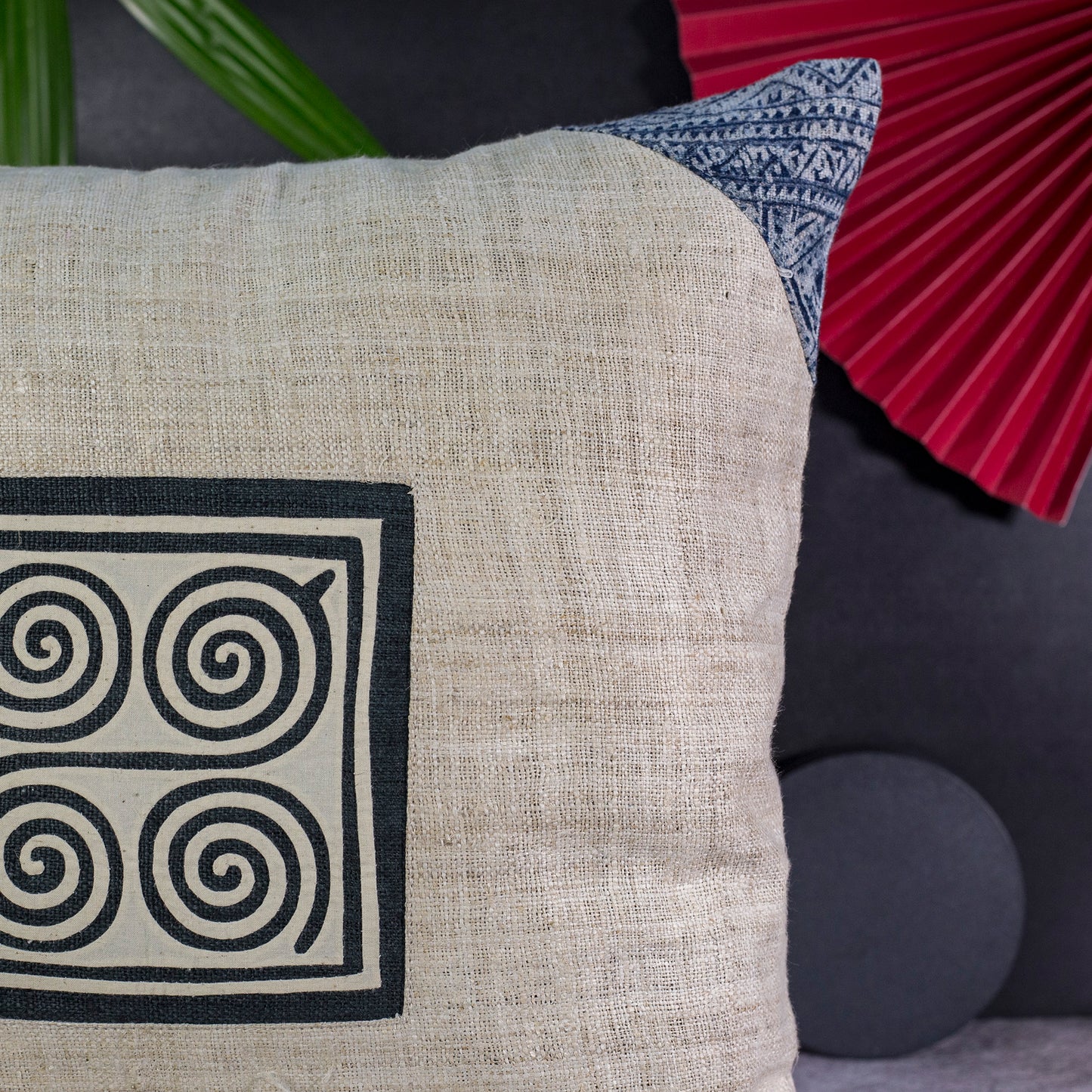 Four Spiral H’mong – Hemp Cushion Cover