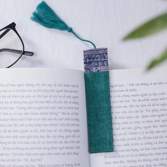 Vindigo teal hemp batik pattern bookmark front view