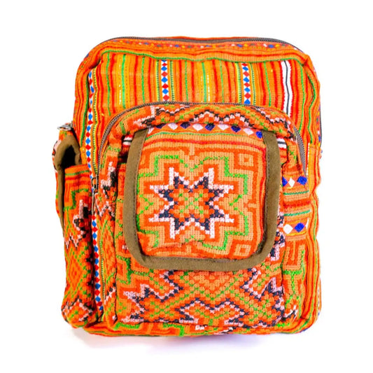 Vindigo crossbody orange linen star embroidery front view