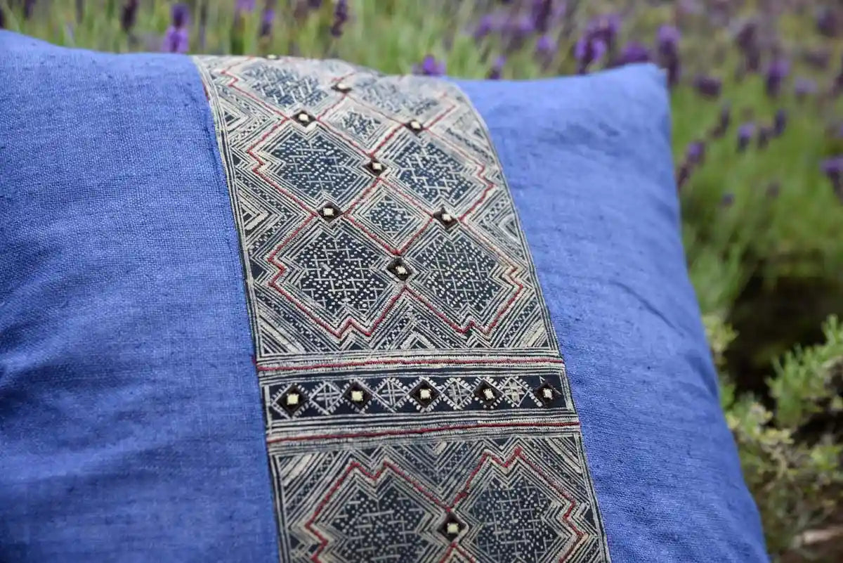 Close-up of central embroidered H’mong panel on cushion