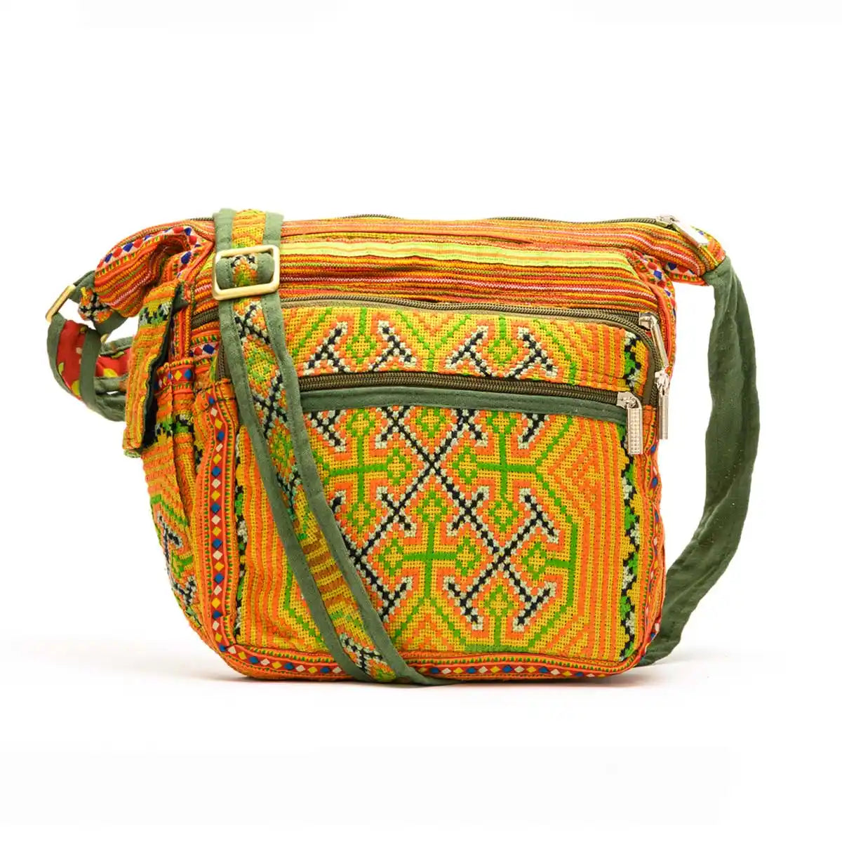 Vindigo crossbody bag orange linen embroidered front angle