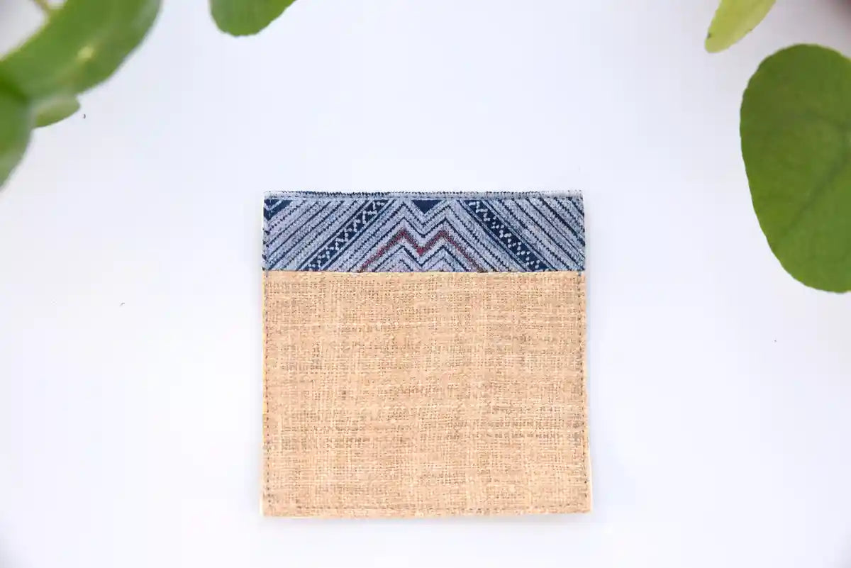 Variant indigo pattern on handmade natural hemp coaster