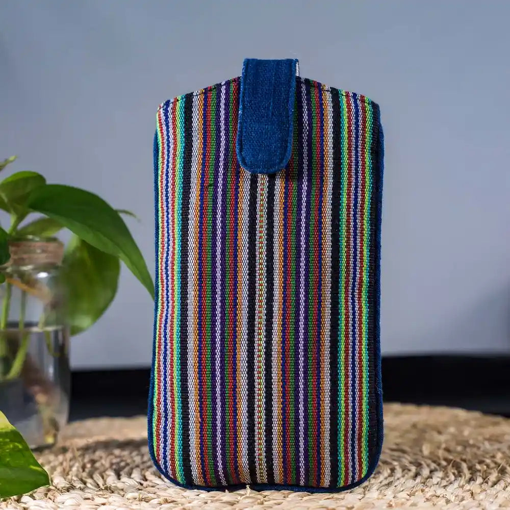 Vindigo phone case with green-toned handwoven pattern